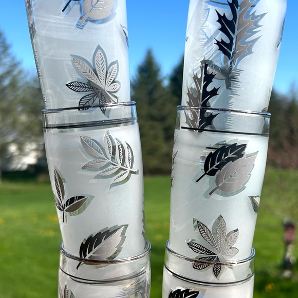 Vintage ‘60’s Libbey Silver Foliage Tumblers Glassware set of 6 - Picture 7 of 8